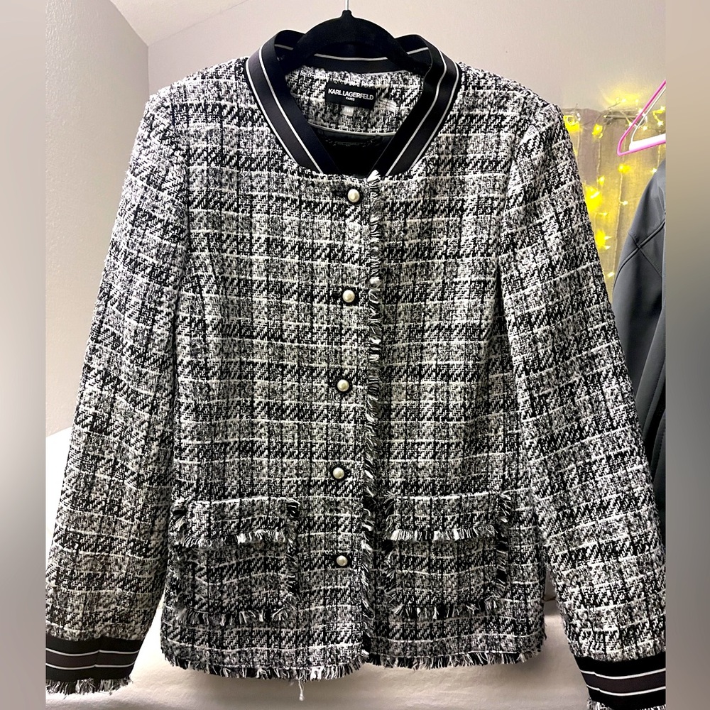 Karl Lagerfeld Black and White Tweed Jacket